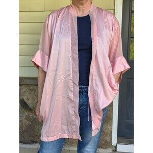 Vintage Victoria's Secret Gold Label Satin Sheer Blush Pink Kimono Robe Lingerie